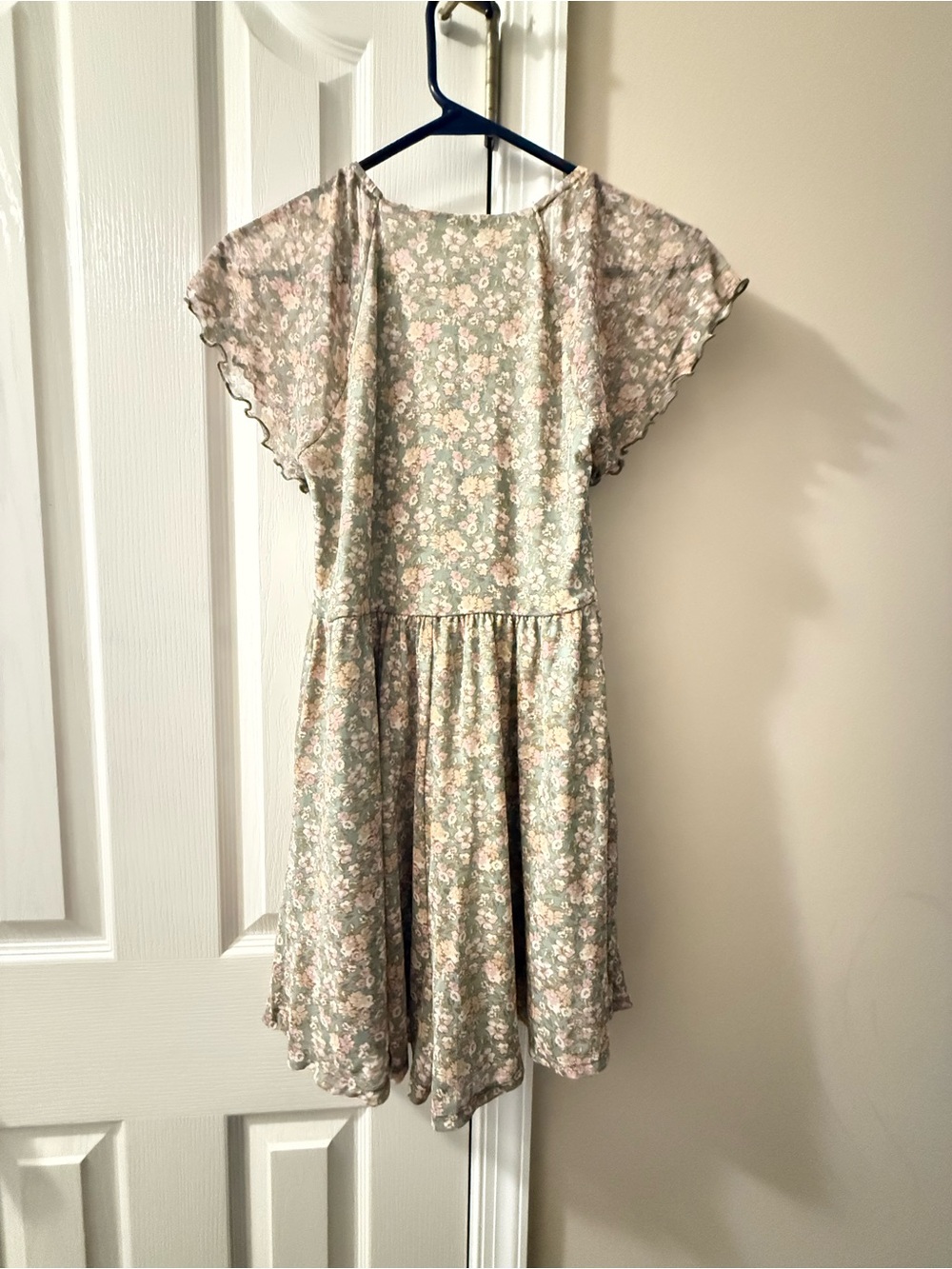 Lush Sage Green and Light Pink Floral Flutter-Sleeve Dress